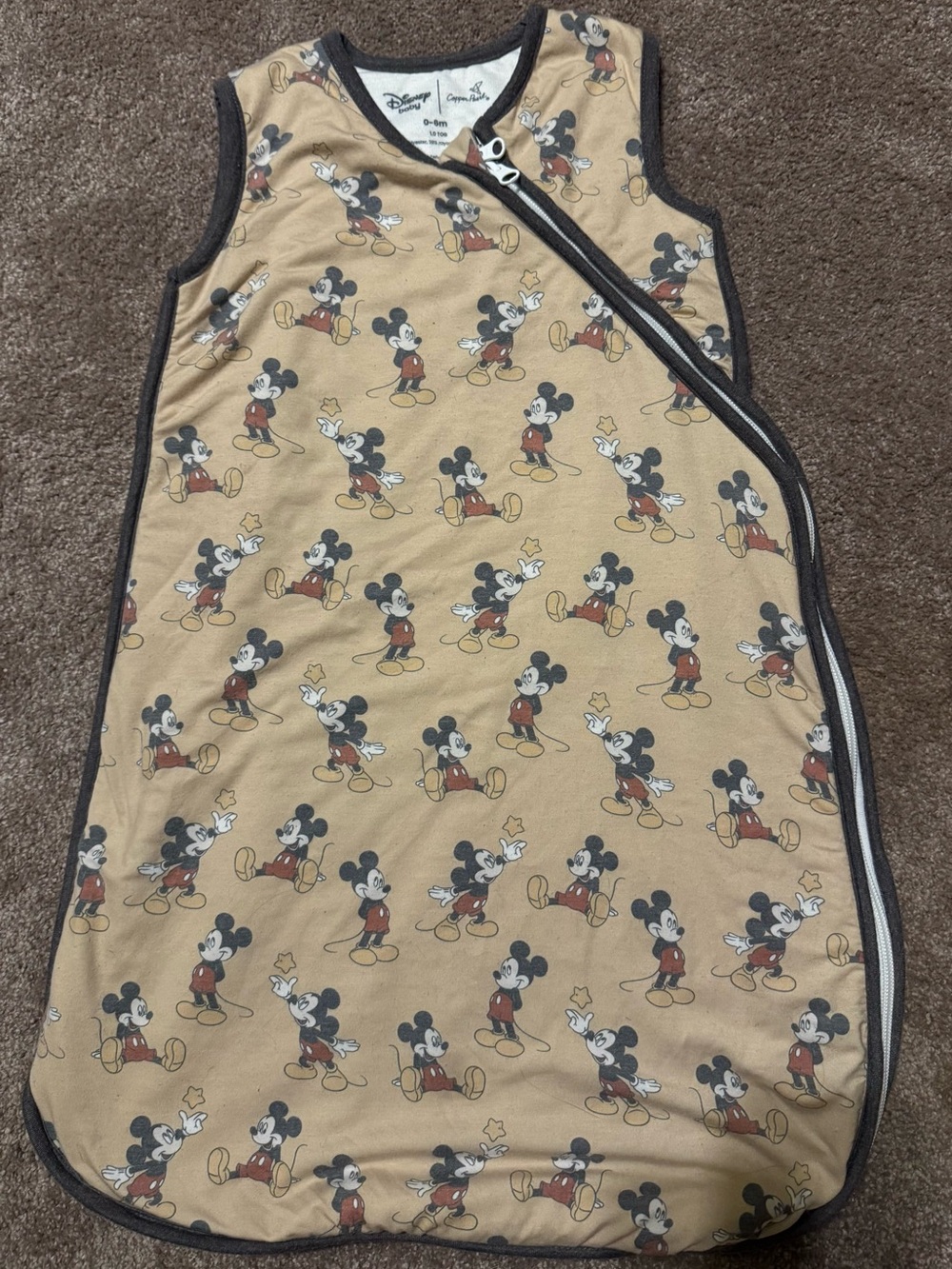 Disney Baby Beige Mickey Mouse Sleeveless Zip Sleep Sack